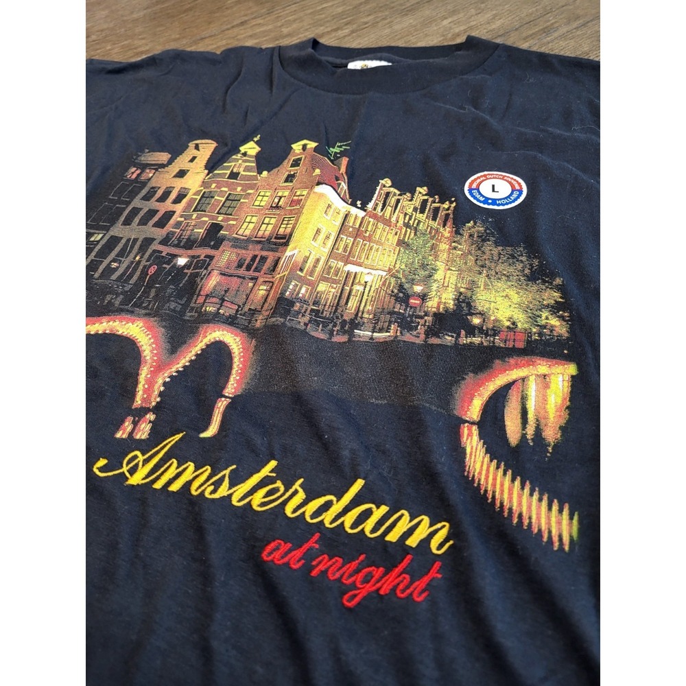 Rare 1982 NEW Single‎ Stitch Amsterdam Night Tourist T Shirt Black LARGE A44
